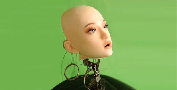 Robot Head on green ground