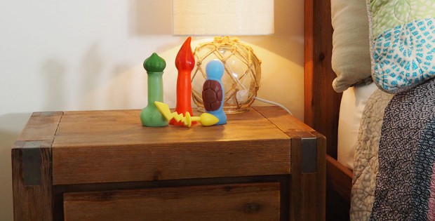 Pokemon inspired dildos on a night stand